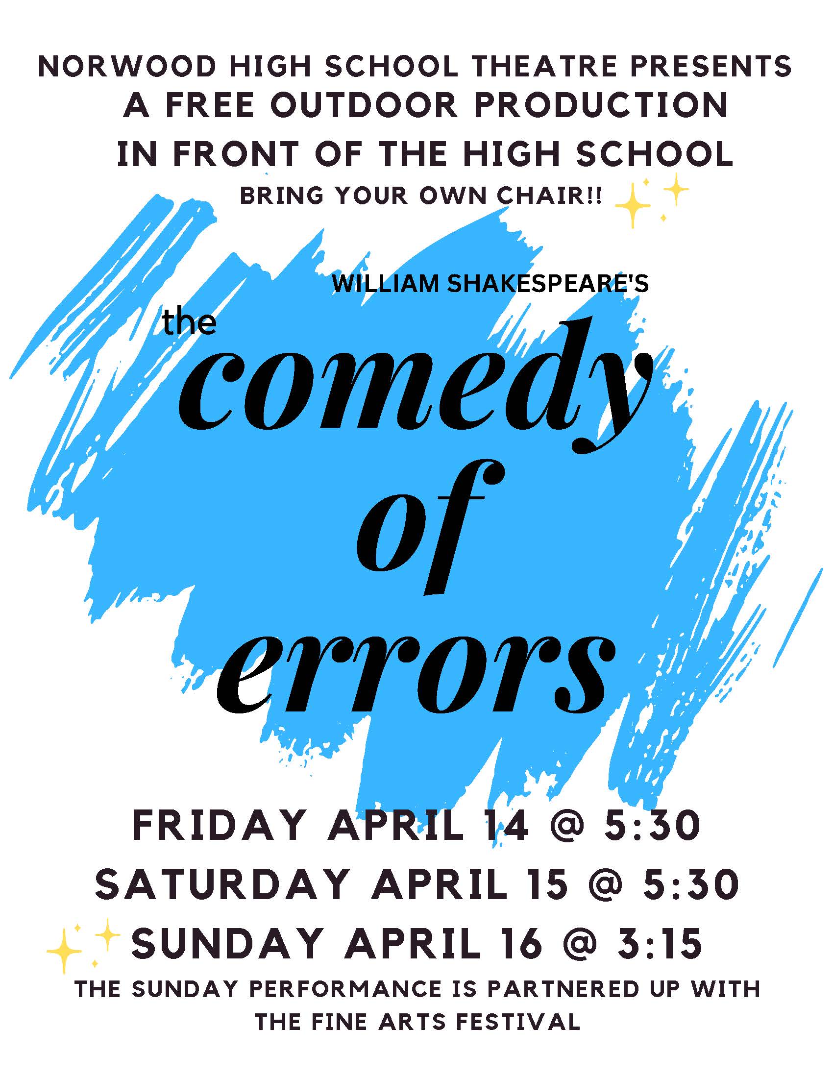 Flyer advertising school play over the weekend of April 14th (JPG)